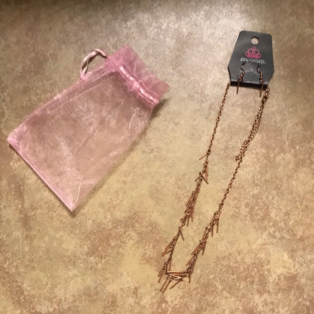 Paparazzi rose gold necklace and earrings